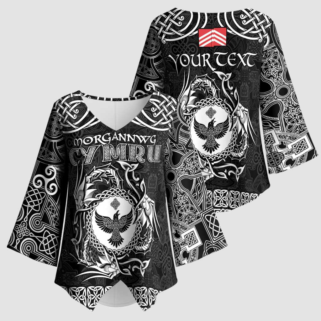 Personalized Glamorgan Morgannwg Kimono Sleeve Blouse Black Raven Celtic-inspired - Wonder Print Shop