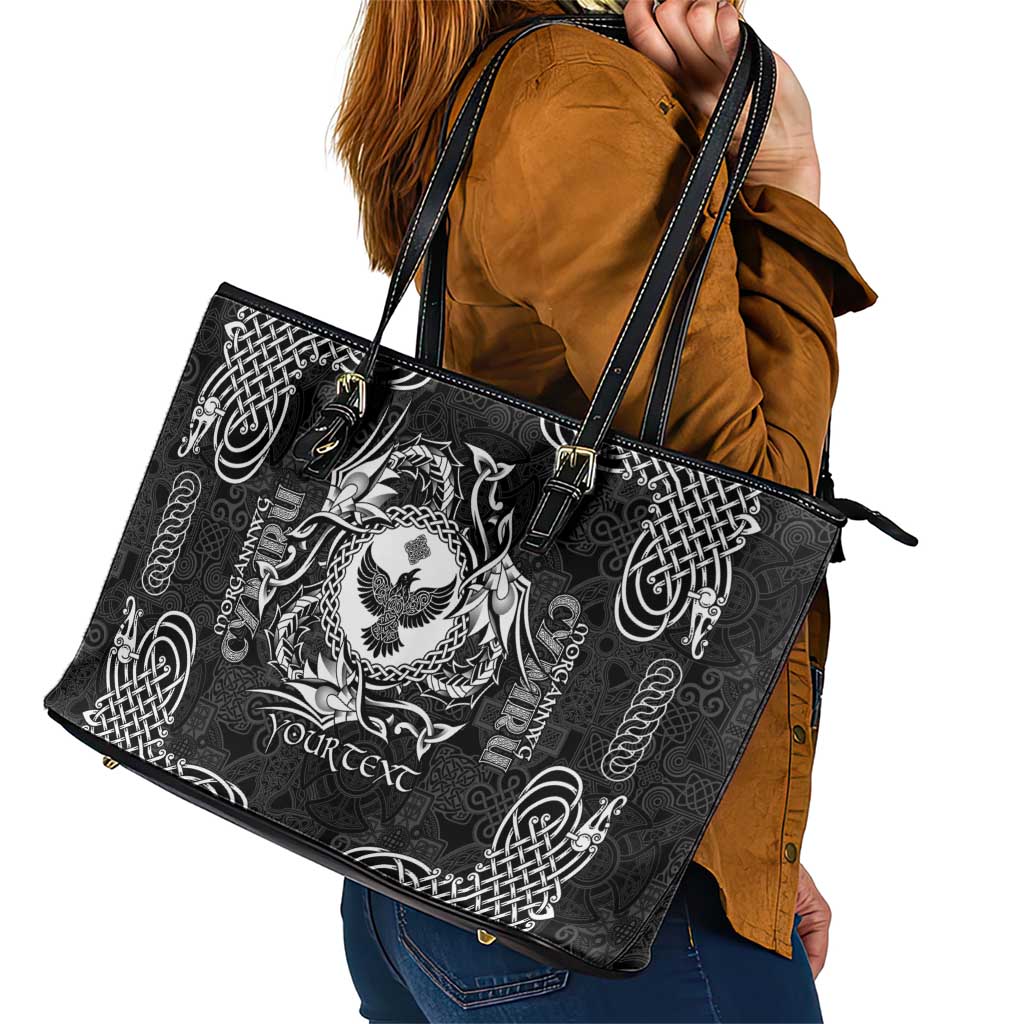 Personalized Glamorgan Morgannwg Leather Tote Bag Black Raven Celtic-inspired - Wonder Print Shop