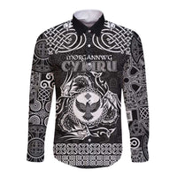 Personalized Glamorgan Morgannwg Long Sleeve Button Shirt Black Raven Celtic-inspired - Wonder Print Shop