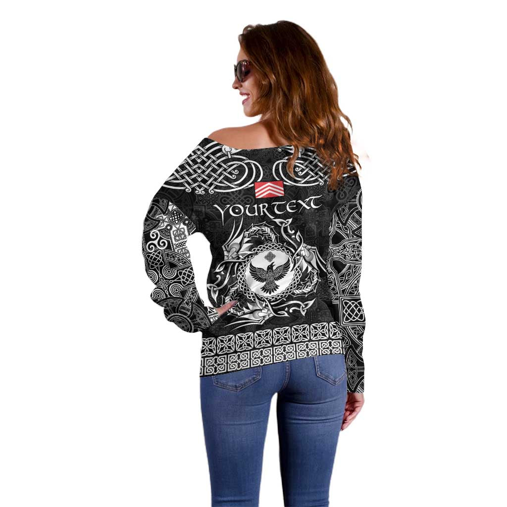 Personalized Glamorgan Morgannwg Off Shoulder Sweater Black Raven Celtic-inspired - Wonder Print Shop