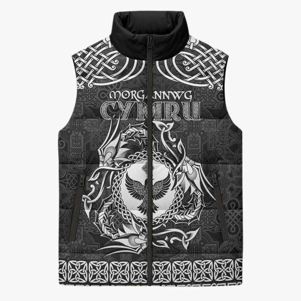 Personalized Glamorgan Morgannwg Sleeveless Puffer Jacket Black Raven Celtic-inspired - Wonder Print Shop