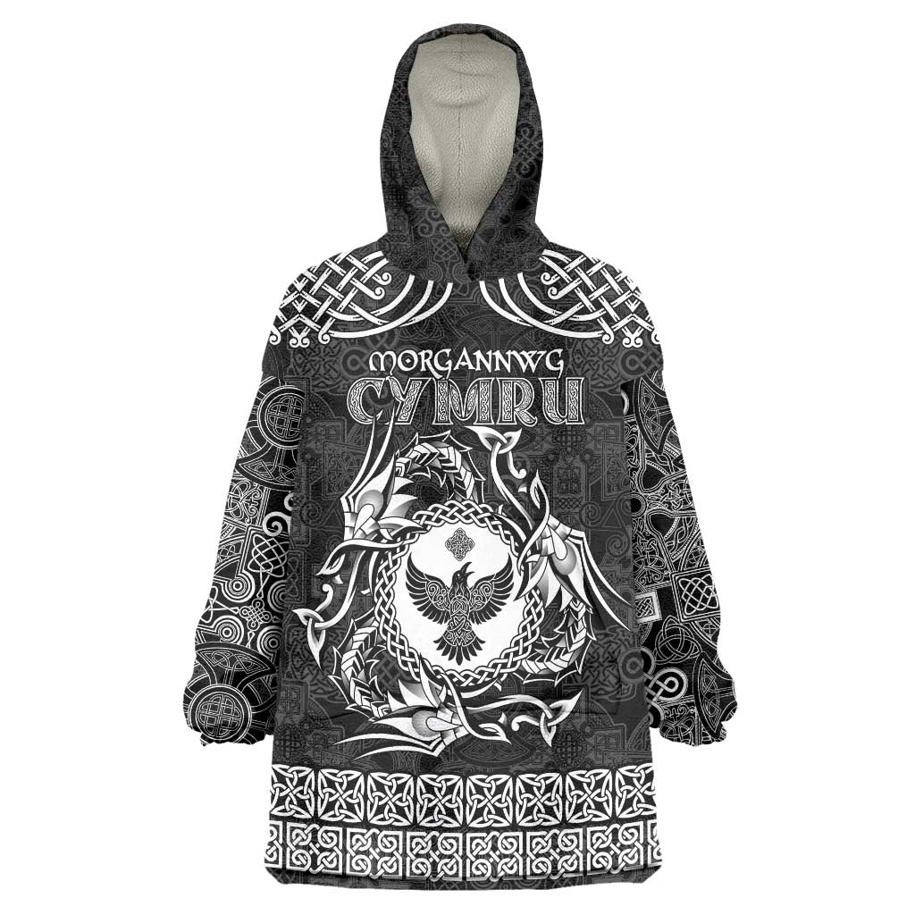 Personalized Glamorgan Morgannwg Wearable Blanket Hoodie Black Raven Celtic-inspired - Wonder Print Shop