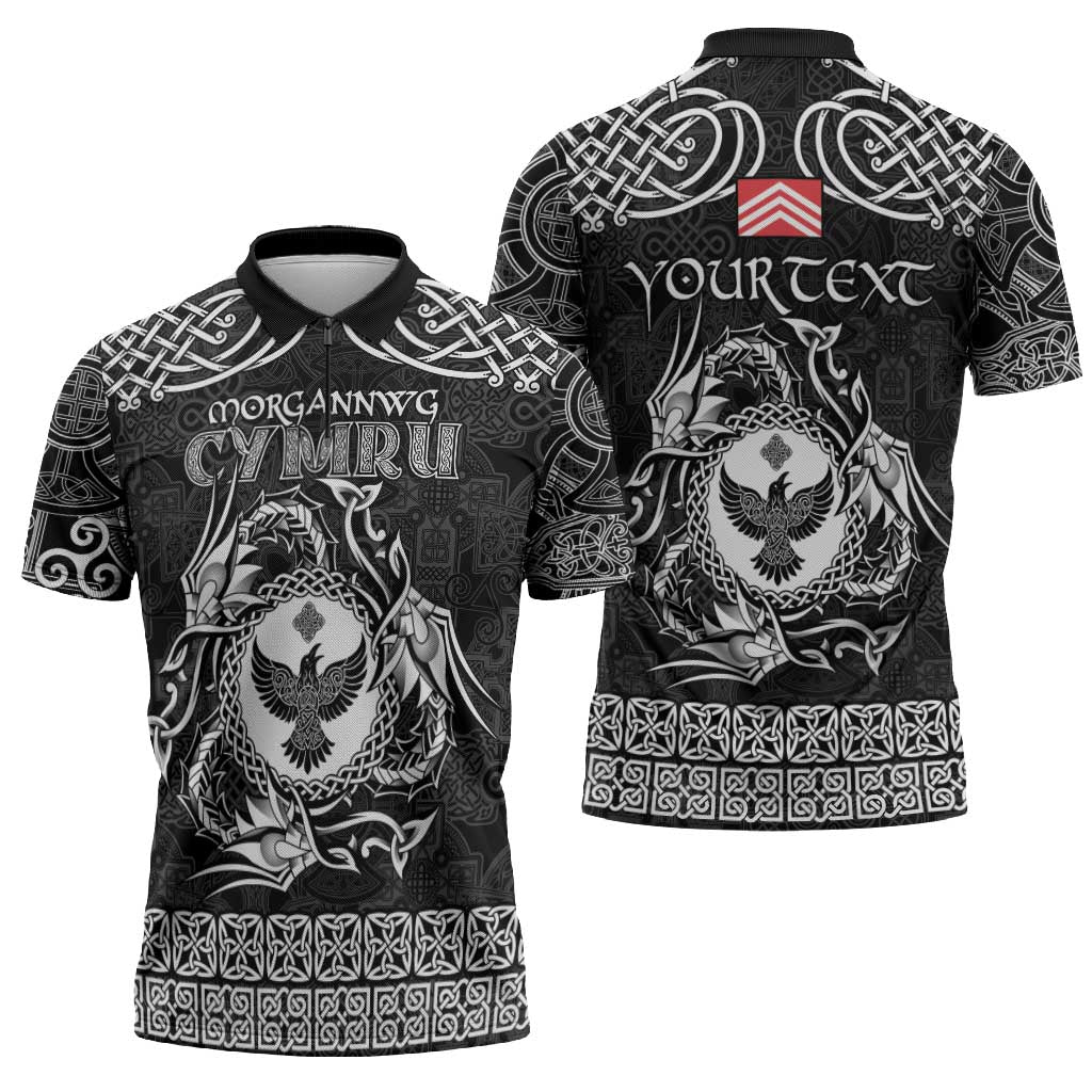 Personalized Glamorgan Morgannwg Zipper Polo Shirt Black Raven Celtic-inspired - Wonder Print Shop