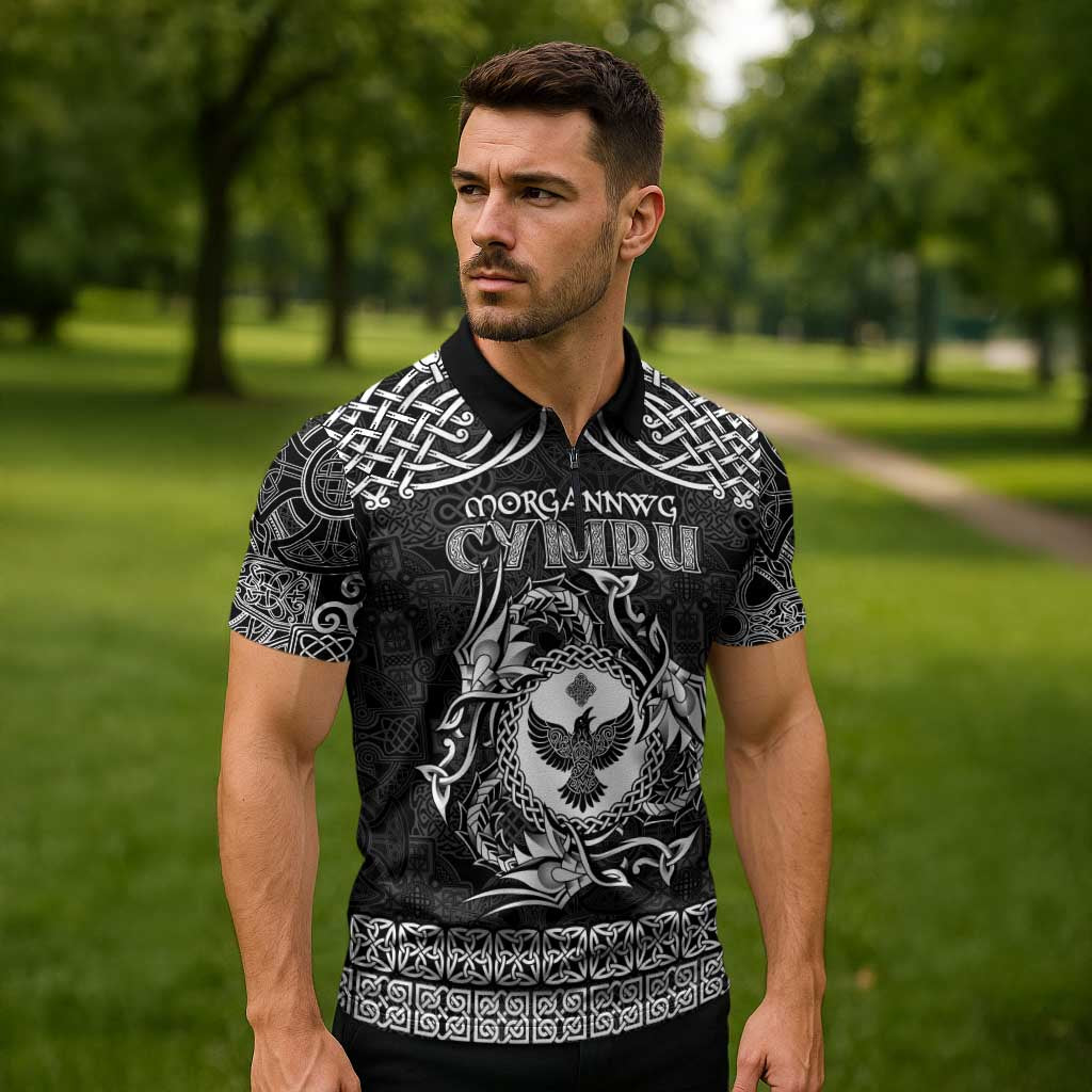 Personalized Glamorgan Morgannwg Zipper Polo Shirt Black Raven Celtic-inspired - Wonder Print Shop