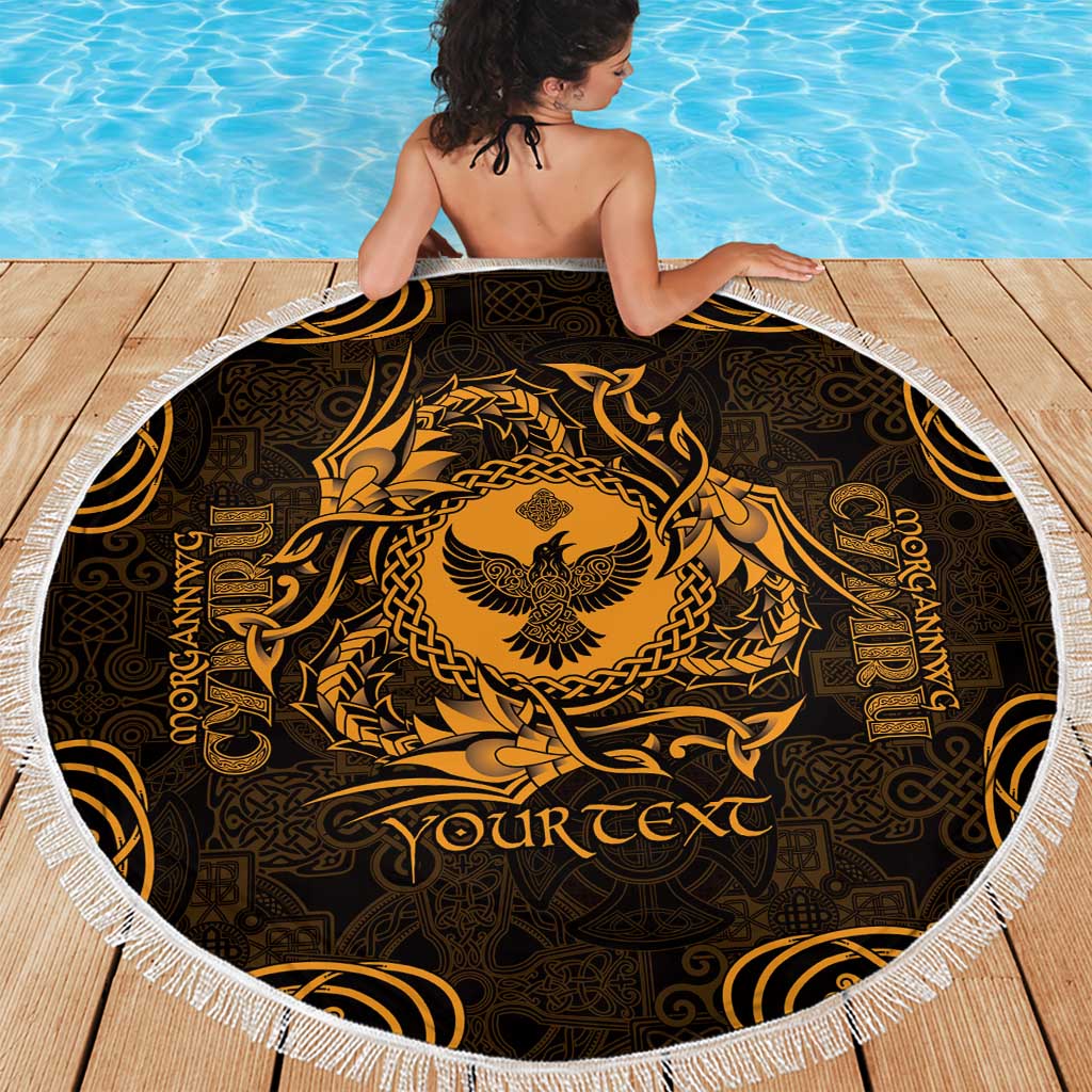 Personalized Glamorgan Morgannwg Beach Blanket Gold Raven Celtic-inspired - Wonder Print Shop