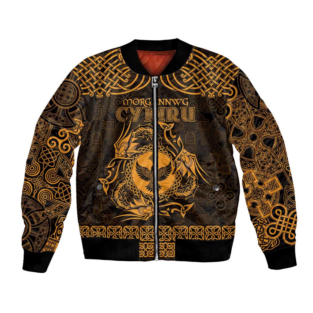 Personalized Glamorgan Morgannwg Bomber Jacket Gold Raven Celtic-inspired - Wonder Print Shop