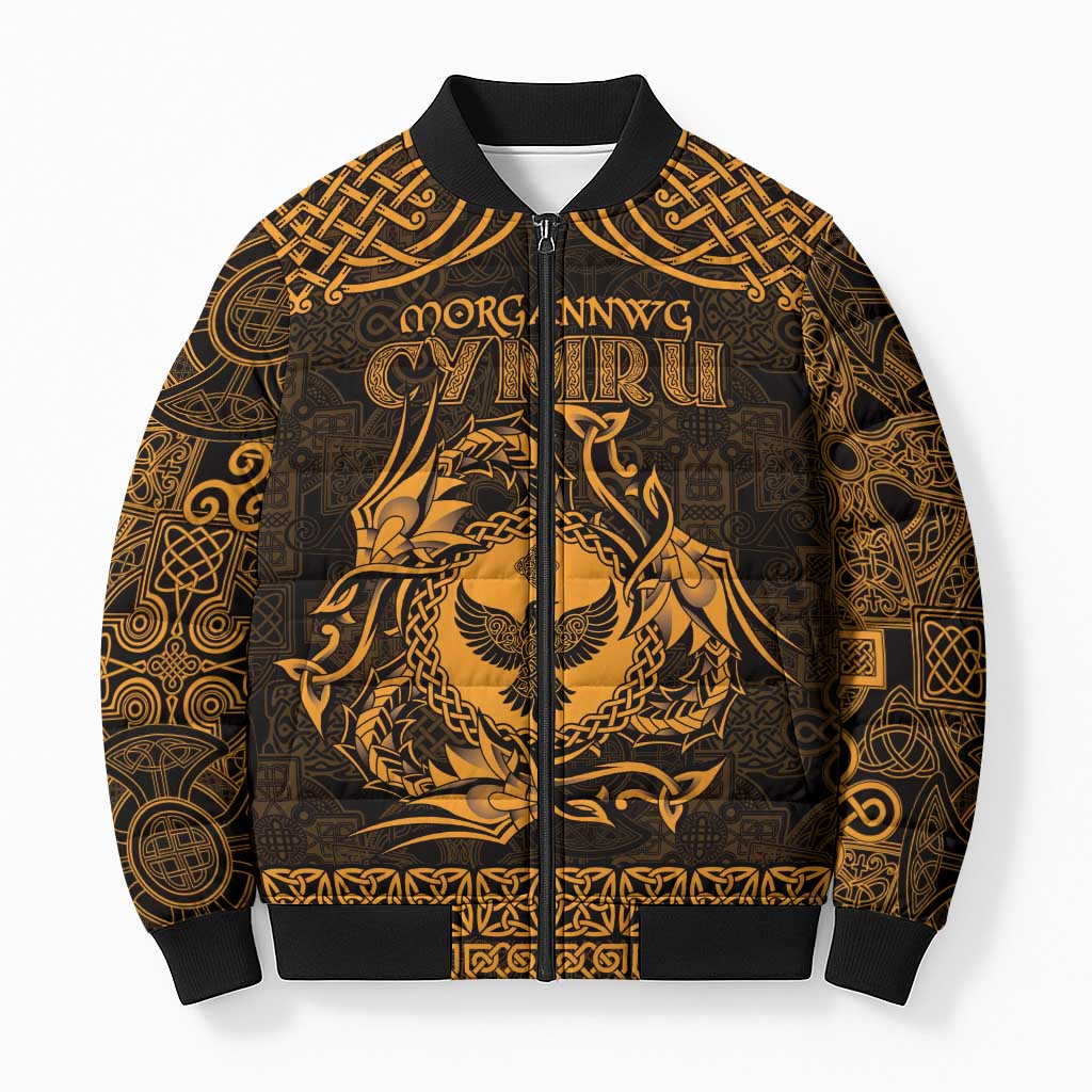 Personalized Glamorgan Morgannwg Bomber Puffer Jacket Gold Raven Celtic-inspired - Wonder Print Shop