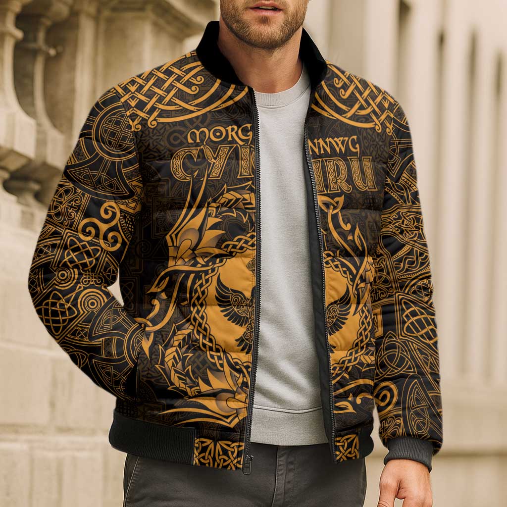 Personalized Glamorgan Morgannwg Bomber Puffer Jacket Gold Raven Celtic-inspired - Wonder Print Shop