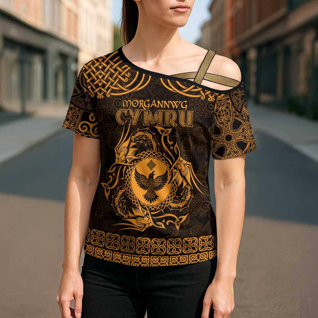 Personalized Glamorgan Morgannwg Cross Shoulder Shirt Gold Raven Celtic-inspired - Wonder Print Shop
