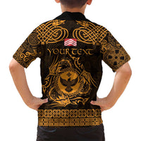 Personalized Glamorgan Morgannwg Family Matching Long Sleeve Bodycon Dress and Hawaiian Shirt Gold Raven Celtic-inspired - Wonder Print Shop