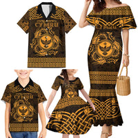 Personalized Glamorgan Morgannwg Family Matching Mermaid Dress and Hawaiian Shirt Gold Raven Celtic-inspired - Wonder Print Shop