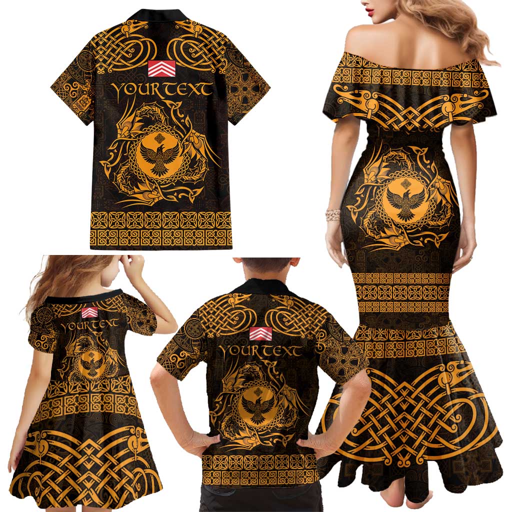 Personalized Glamorgan Morgannwg Family Matching Mermaid Dress and Hawaiian Shirt Gold Raven Celtic-inspired - Wonder Print Shop