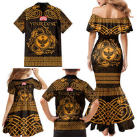 Personalized Glamorgan Morgannwg Family Matching Mermaid Dress and Hawaiian Shirt Gold Raven Celtic-inspired - Wonder Print Shop