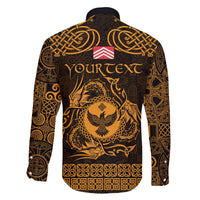 Personalized Glamorgan Morgannwg Family Matching Off The Shoulder Long Sleeve Dress and Hawaiian Shirt Gold Raven Celtic-inspired - Wonder Print Shop