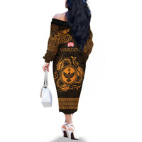 Personalized Glamorgan Morgannwg Family Matching Off The Shoulder Long Sleeve Dress and Hawaiian Shirt Gold Raven Celtic-inspired - Wonder Print Shop