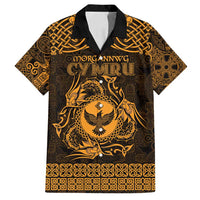 Personalized Glamorgan Morgannwg Family Matching Off Shoulder Maxi Dress and Hawaiian Shirt Gold Raven Celtic-inspired - Wonder Print Shop