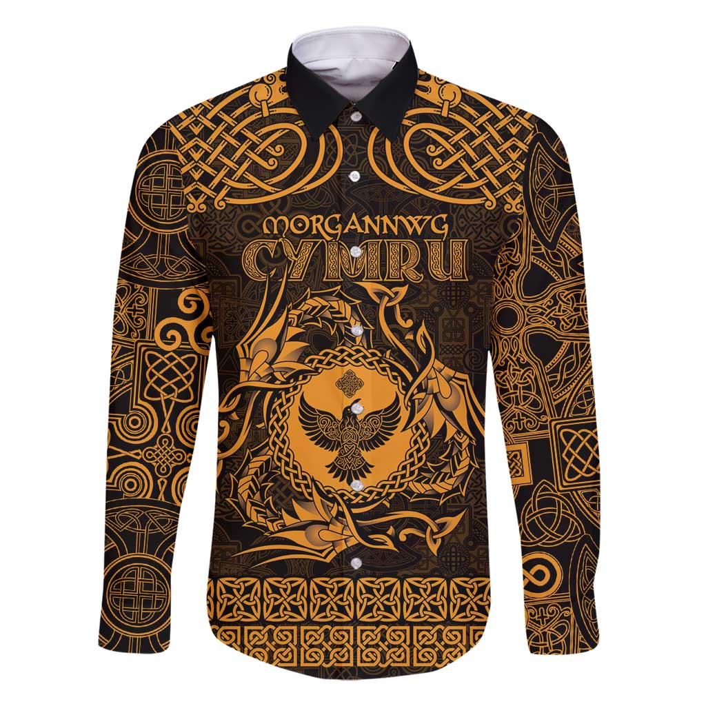 Personalized Glamorgan Morgannwg Family Matching Off Shoulder Maxi Dress and Hawaiian Shirt Gold Raven Celtic-inspired - Wonder Print Shop