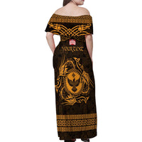 Personalized Glamorgan Morgannwg Family Matching Off Shoulder Maxi Dress and Hawaiian Shirt Gold Raven Celtic-inspired - Wonder Print Shop