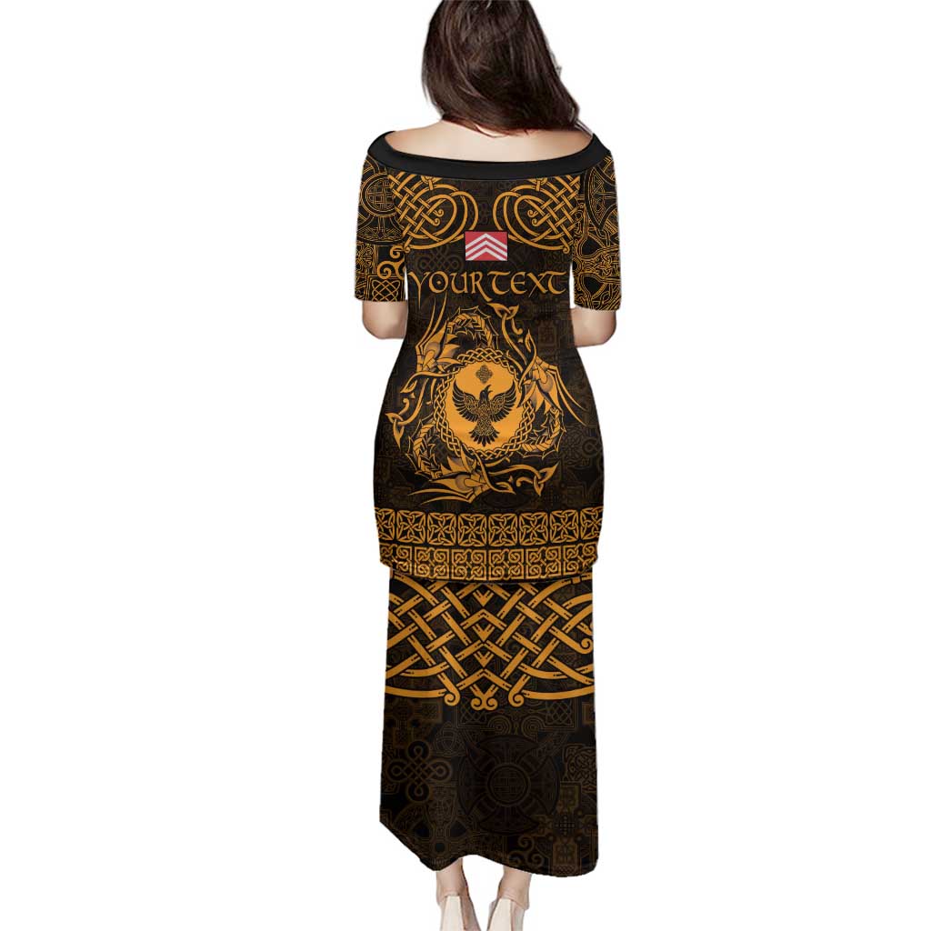 Personalized Glamorgan Morgannwg Family Matching Puletasi and Hawaiian Shirt Gold Raven Celtic-inspired - Wonder Print Shop