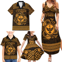 Personalized Glamorgan Morgannwg Family Matching Summer Maxi Dress and Hawaiian Shirt Gold Raven Celtic-inspired - Wonder Print Shop