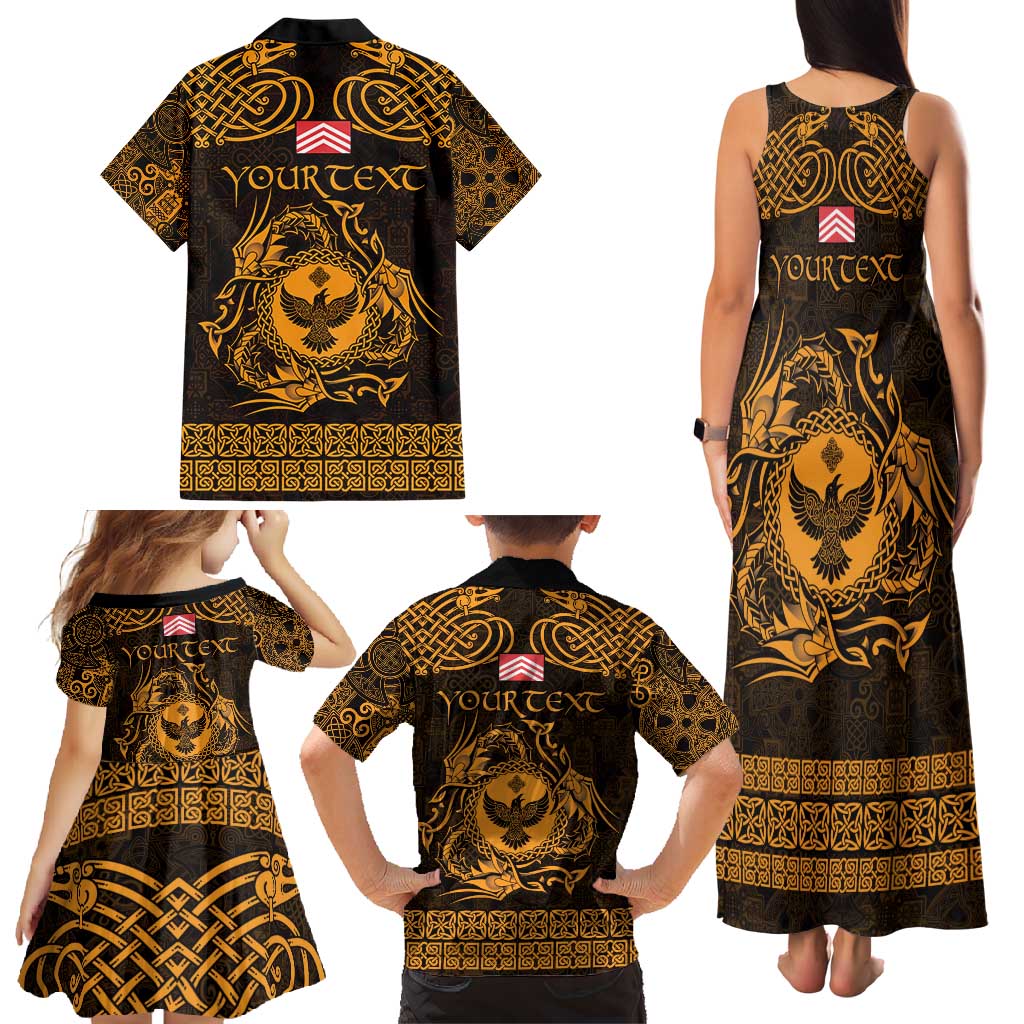 Personalized Glamorgan Morgannwg Family Matching Tank Maxi Dress and Hawaiian Shirt Gold Raven Celtic-inspired - Wonder Print Shop
