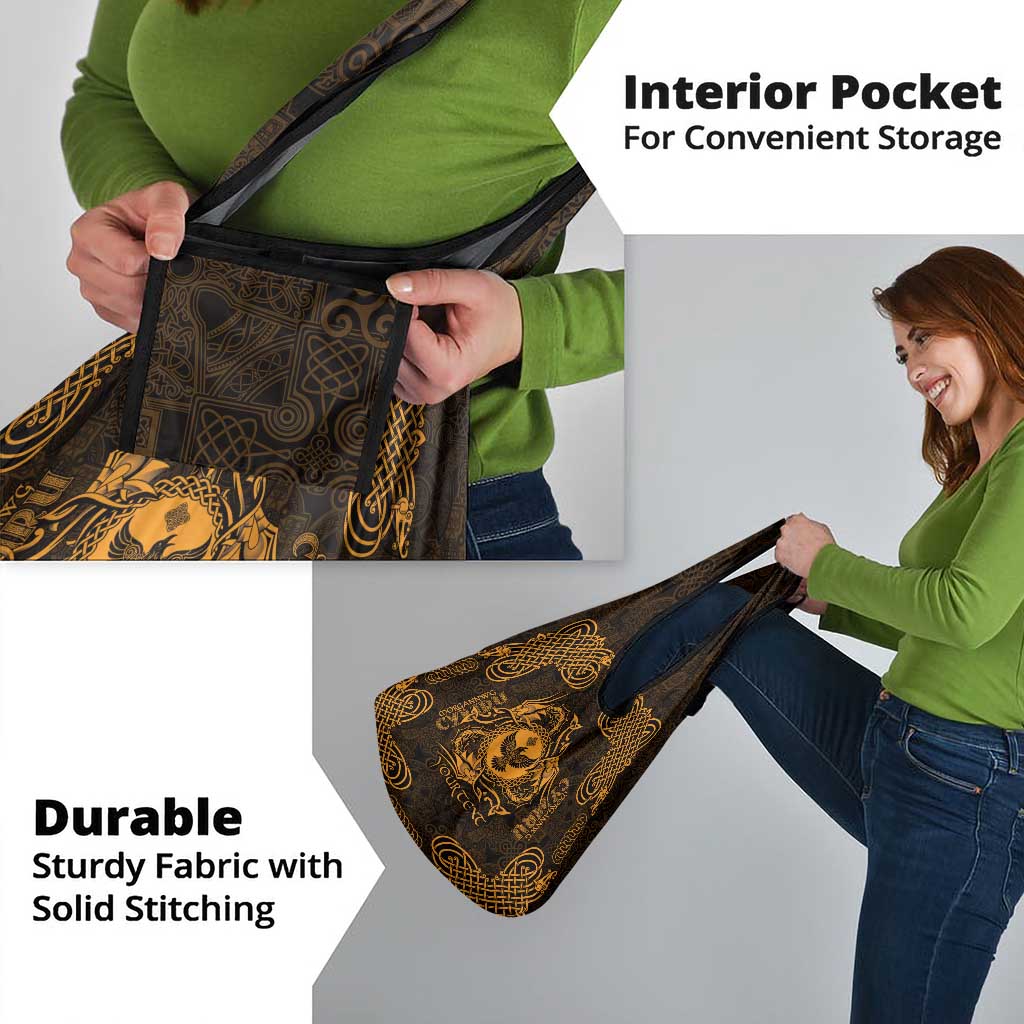 Personalized Glamorgan Morgannwg Grocery Bag Gold Raven Celtic-inspired - Wonder Print Shop