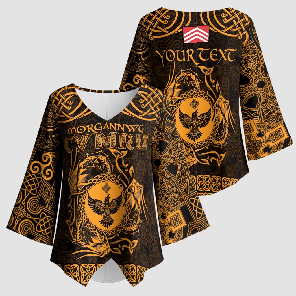 Personalized Glamorgan Morgannwg Kimono Sleeve Blouse Gold Raven Celtic-inspired - Wonder Print Shop