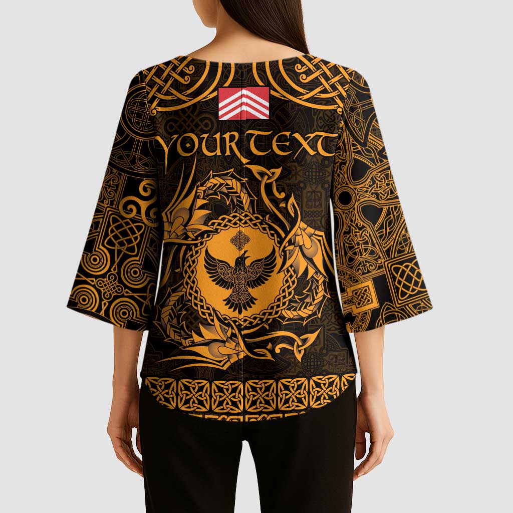 Personalized Glamorgan Morgannwg Kimono Sleeve Blouse Gold Raven Celtic-inspired - Wonder Print Shop