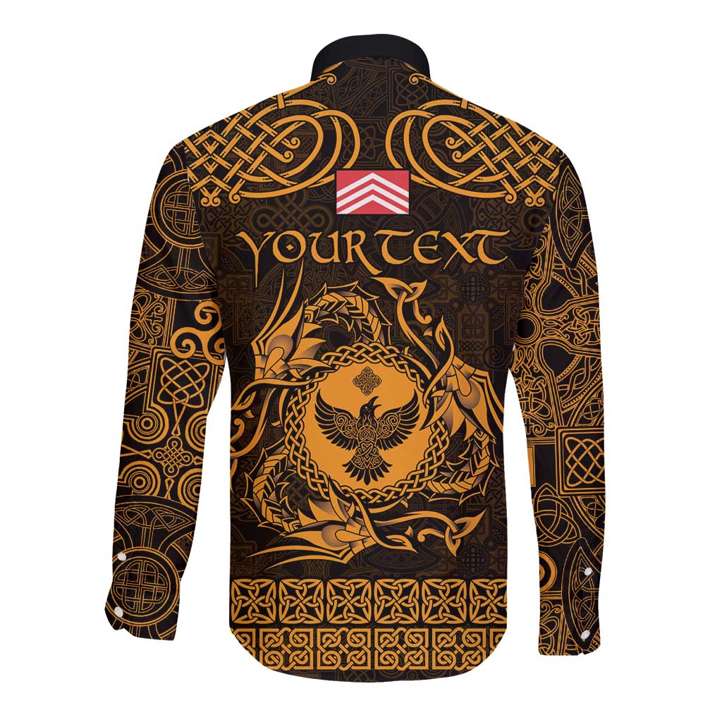 Personalized Glamorgan Morgannwg Long Sleeve Button Shirt Gold Raven Celtic-inspired - Wonder Print Shop