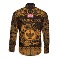 Personalized Glamorgan Morgannwg Long Sleeve Button Shirt Gold Raven Celtic-inspired - Wonder Print Shop