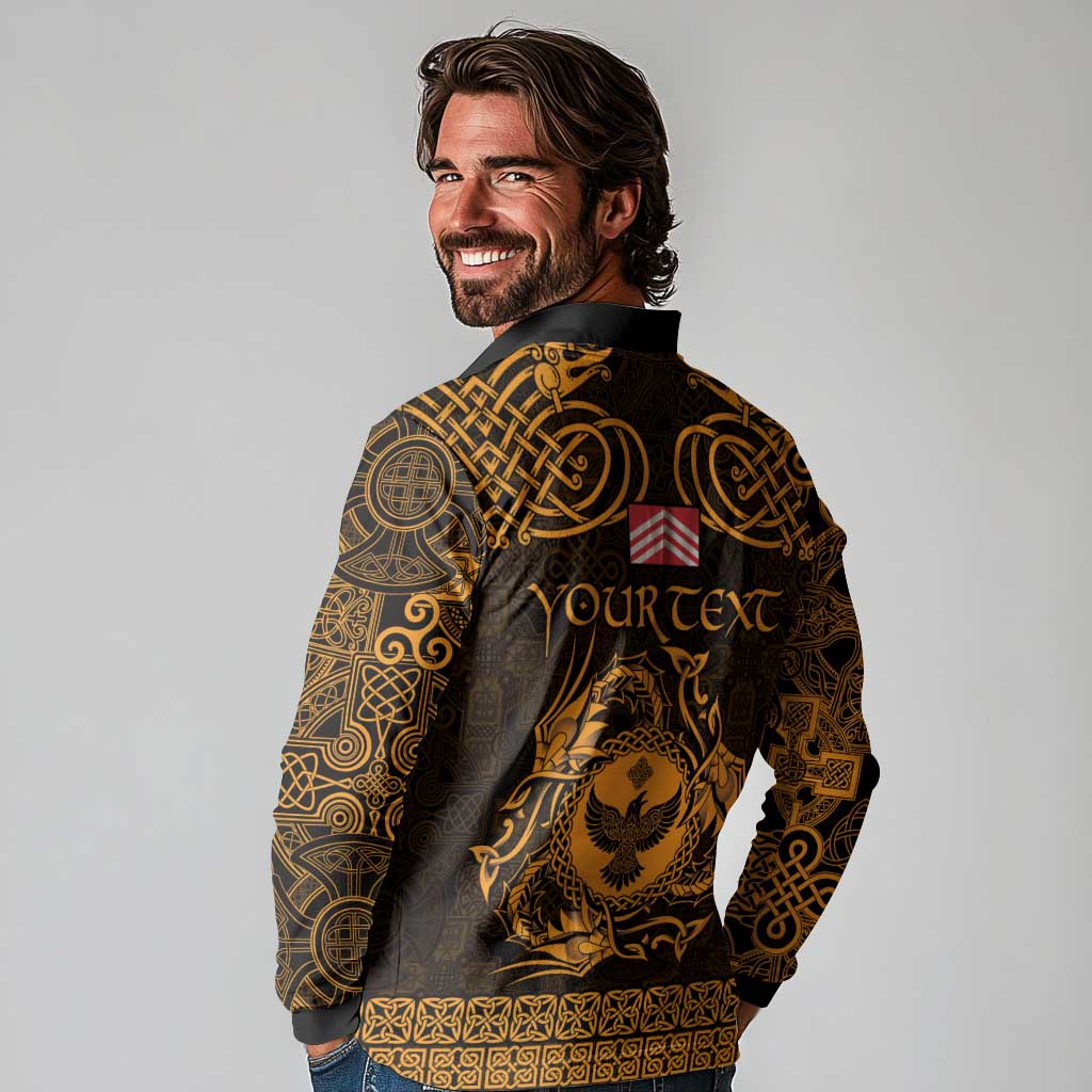 Personalized Glamorgan Morgannwg Long Sleeve Polo Shirt Gold Raven Celtic-inspired - Wonder Print Shop