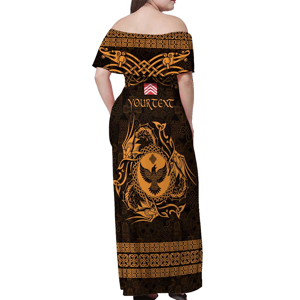Personalized Glamorgan Morgannwg Off Shoulder Maxi Dress Gold Raven Celtic-inspired - Wonder Print Shop
