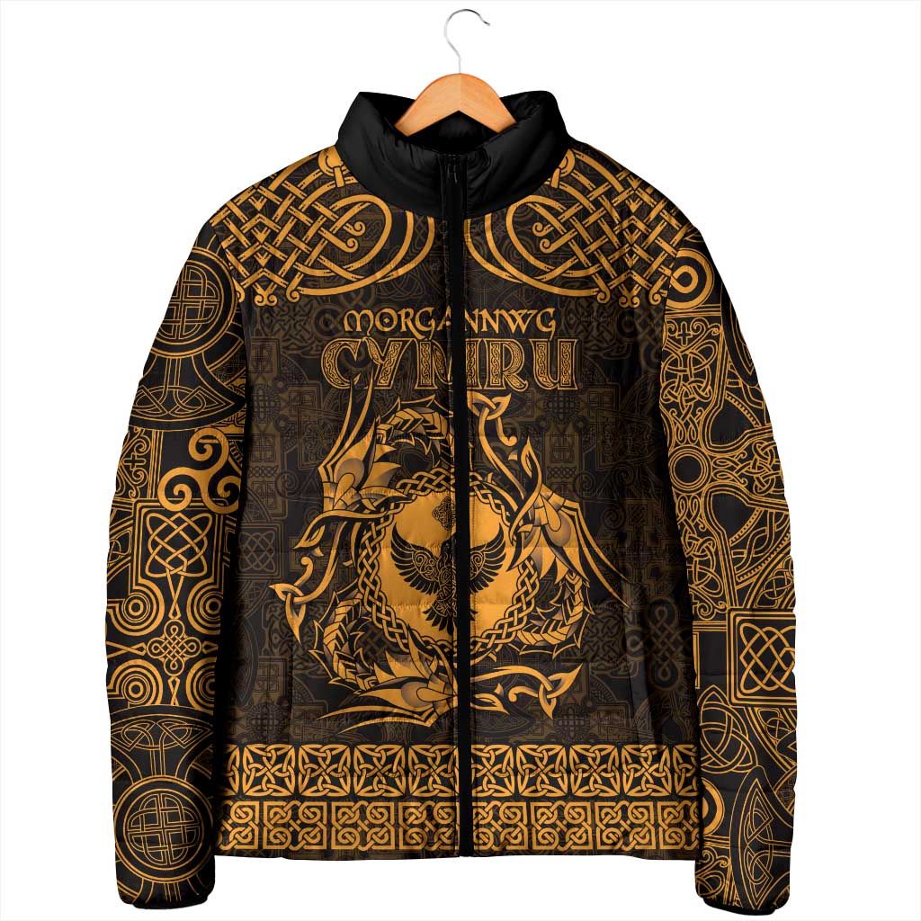 Personalized Glamorgan Morgannwg Padded Jacket Gold Raven Celtic-inspired - Wonder Print Shop