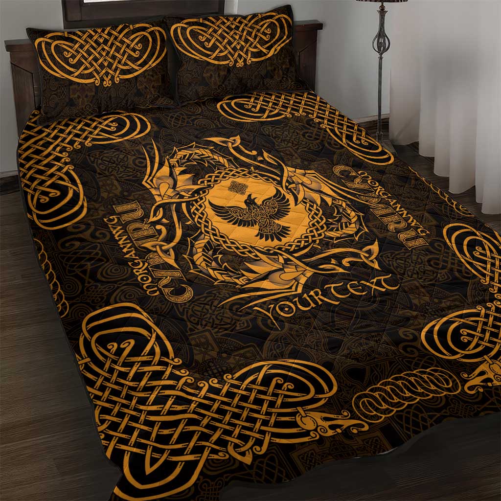 Personalized Glamorgan Morgannwg Quilt Bed Set Gold Raven Celtic-inspired - Wonder Print Shop