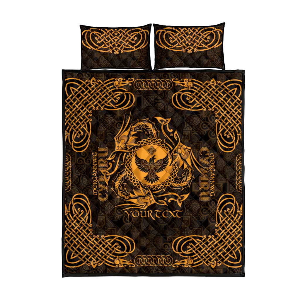 Personalized Glamorgan Morgannwg Quilt Bed Set Gold Raven Celtic-inspired - Wonder Print Shop