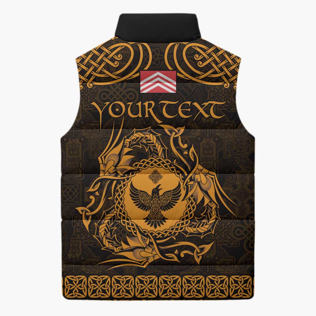 Personalized Glamorgan Morgannwg Sleeveless Puffer Jacket Gold Raven Celtic-inspired - Wonder Print Shop
