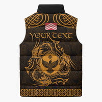 Personalized Glamorgan Morgannwg Sleeveless Puffer Jacket Gold Raven Celtic-inspired - Wonder Print Shop