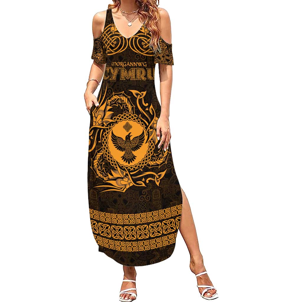 Personalized Glamorgan Morgannwg Summer Maxi Dress Gold Raven Celtic-inspired - Wonder Print Shop