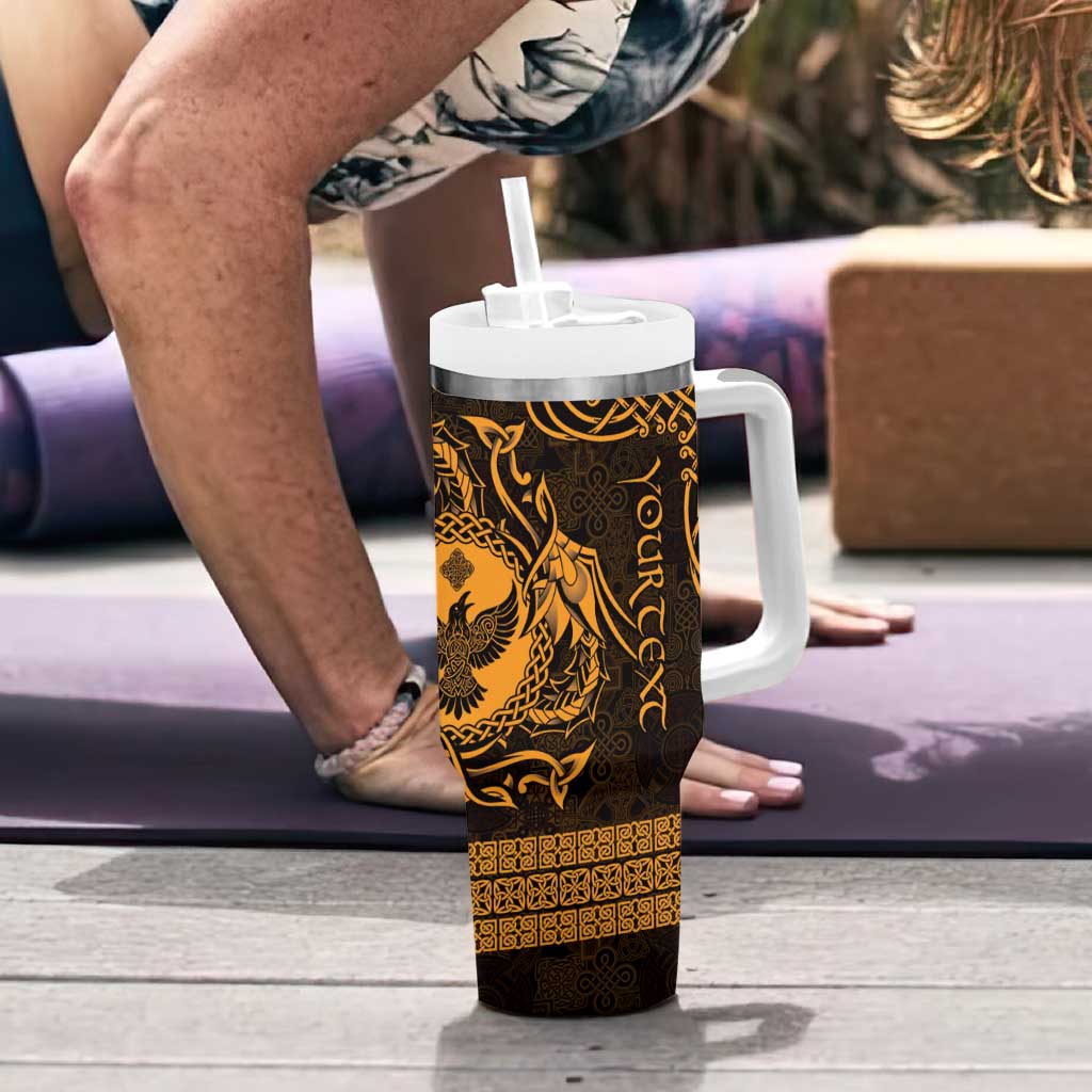 Personalized Glamorgan Morgannwg Tumbler With Handle Gold Raven Celtic-inspired - Wonder Print Shop