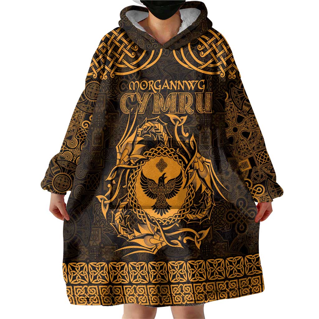 Personalized Glamorgan Morgannwg Wearable Blanket Hoodie Gold Raven Celtic-inspired - Wonder Print Shop