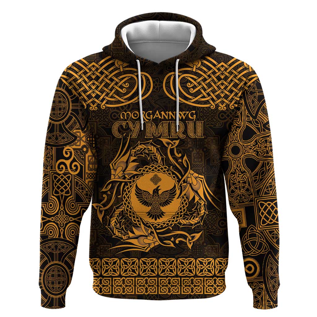 Personalized Glamorgan Morgannwg Zip Hoodie Gold Raven Celtic-inspired - Wonder Print Shop