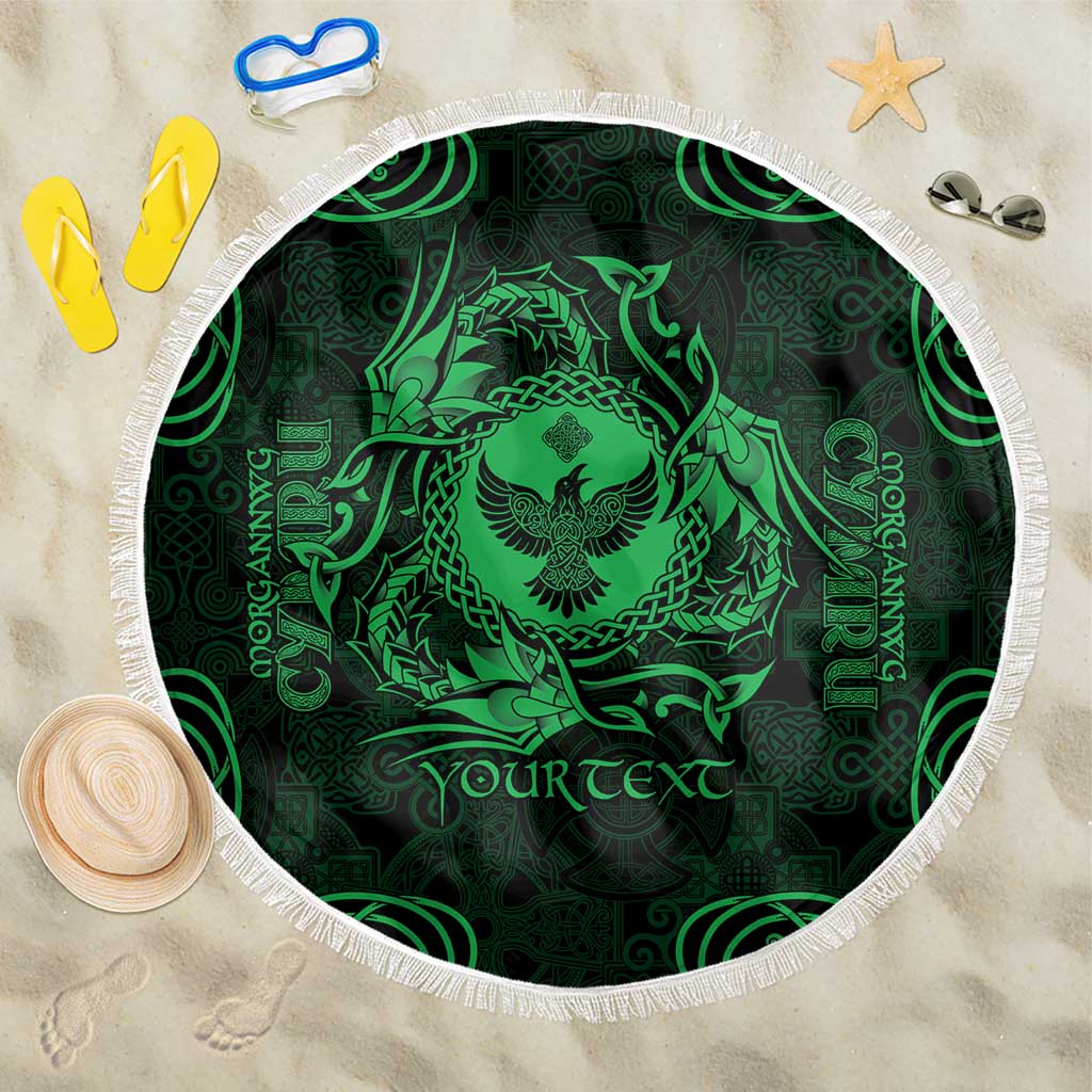 Personalized Glamorgan Morgannwg Beach Blanket Green Raven Celtic-inspired - Wonder Print Shop