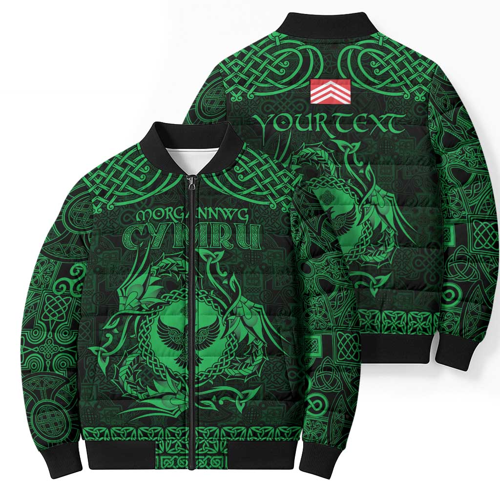 Personalized Glamorgan Morgannwg Bomber Puffer Jacket Green Raven Celtic-inspired - Wonder Print Shop