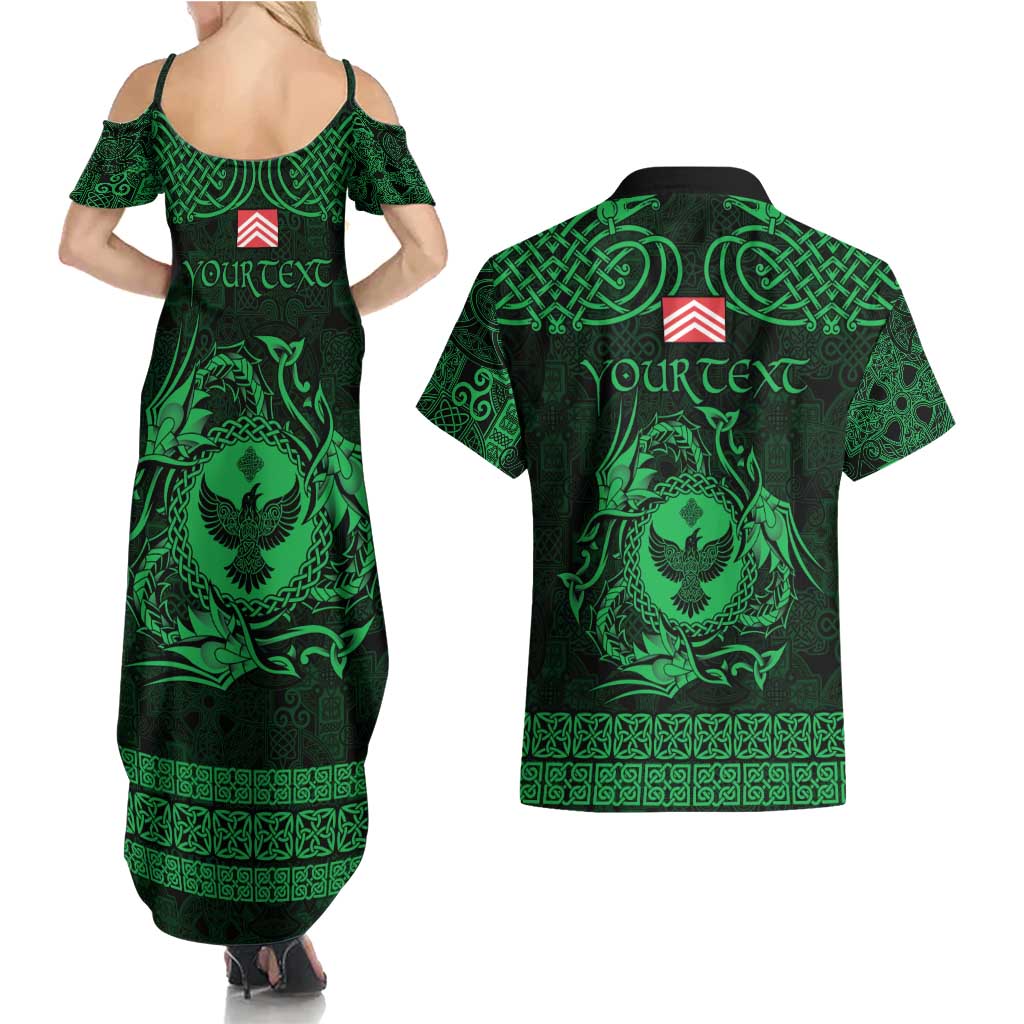 Personalized Glamorgan Morgannwg Couples Matching Summer Maxi Dress and Hawaiian Shirt Green Raven Celtic-inspired - Wonder Print Shop