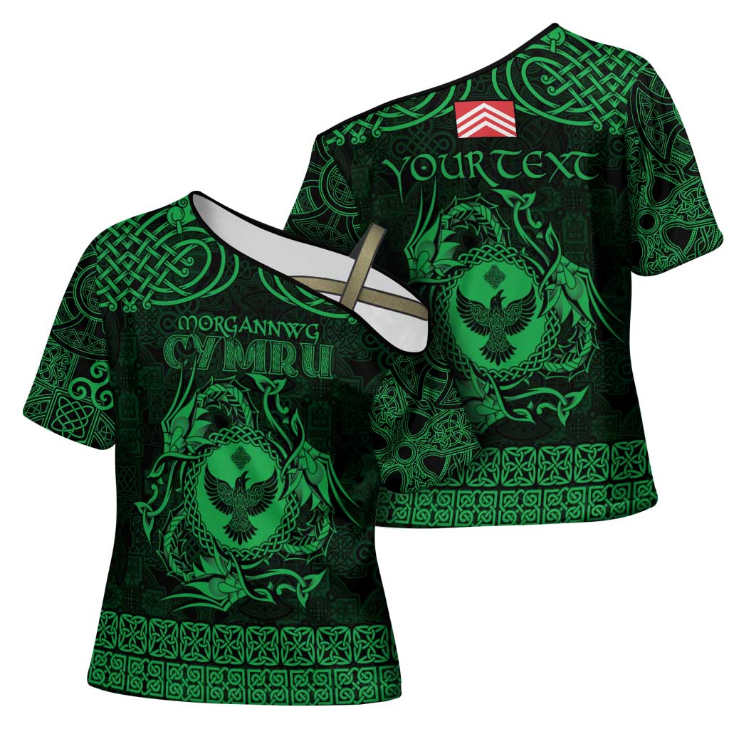 Personalized Glamorgan Morgannwg Cross Shoulder Shirt Green Raven Celtic-inspired - Wonder Print Shop