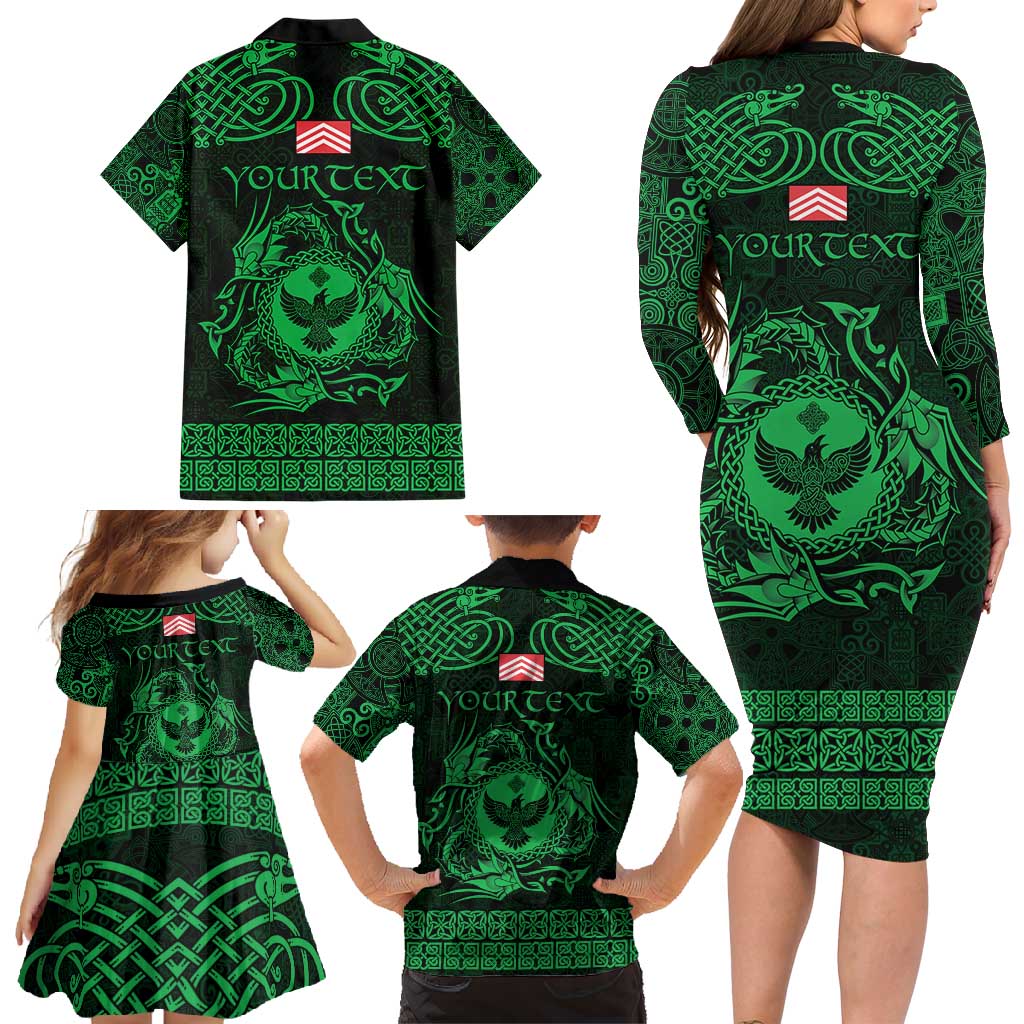 Personalized Glamorgan Morgannwg Family Matching Long Sleeve Bodycon Dress and Hawaiian Shirt Green Raven Celtic-inspired - Wonder Print Shop