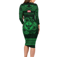 Personalized Glamorgan Morgannwg Family Matching Long Sleeve Bodycon Dress and Hawaiian Shirt Green Raven Celtic-inspired - Wonder Print Shop