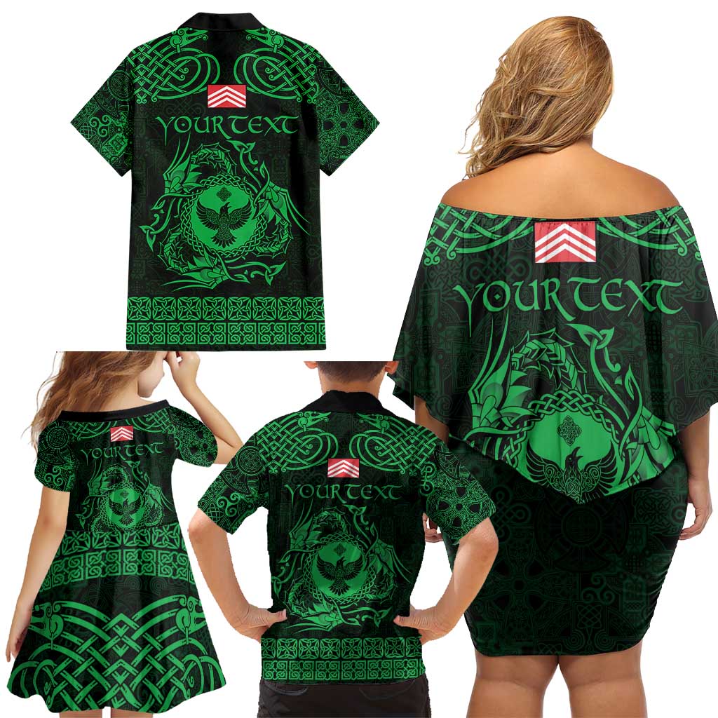 Personalized Glamorgan Morgannwg Family Matching Off Shoulder Short Dress and Hawaiian Shirt Green Raven Celtic-inspired - Wonder Print Shop