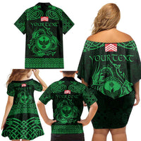 Personalized Glamorgan Morgannwg Family Matching Off Shoulder Short Dress and Hawaiian Shirt Green Raven Celtic-inspired - Wonder Print Shop