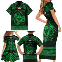 Personalized Glamorgan Morgannwg Family Matching Short Sleeve Bodycon Dress and Hawaiian Shirt Green Raven Celtic-inspired - Wonder Print Shop